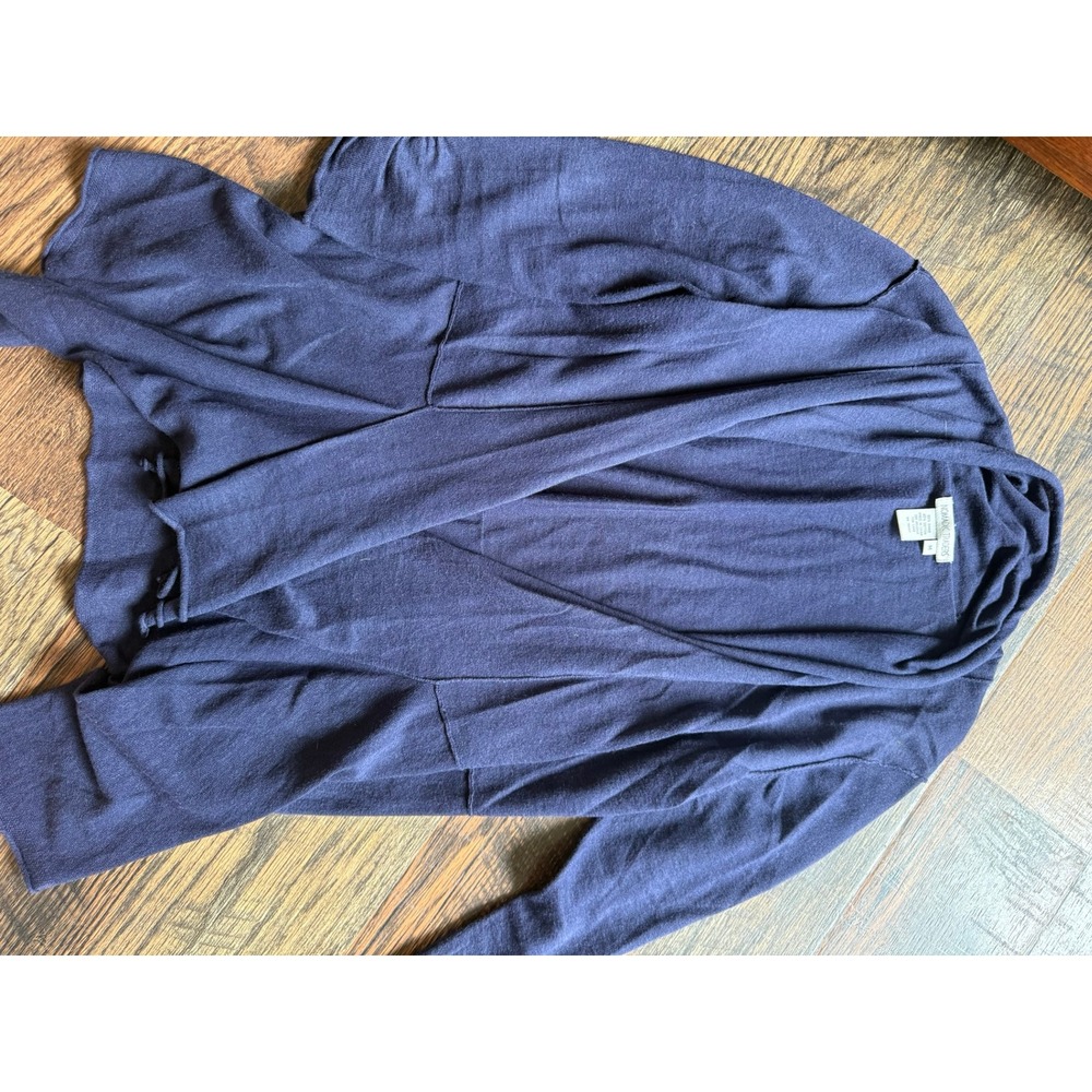 Nomadic Traders Navy Blue Ramie Cotton Open Front Shawl Cardigan Sweater Women M
